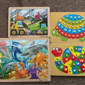 Melissa & Doug Vibrant Animal and Construction Puzzle Set